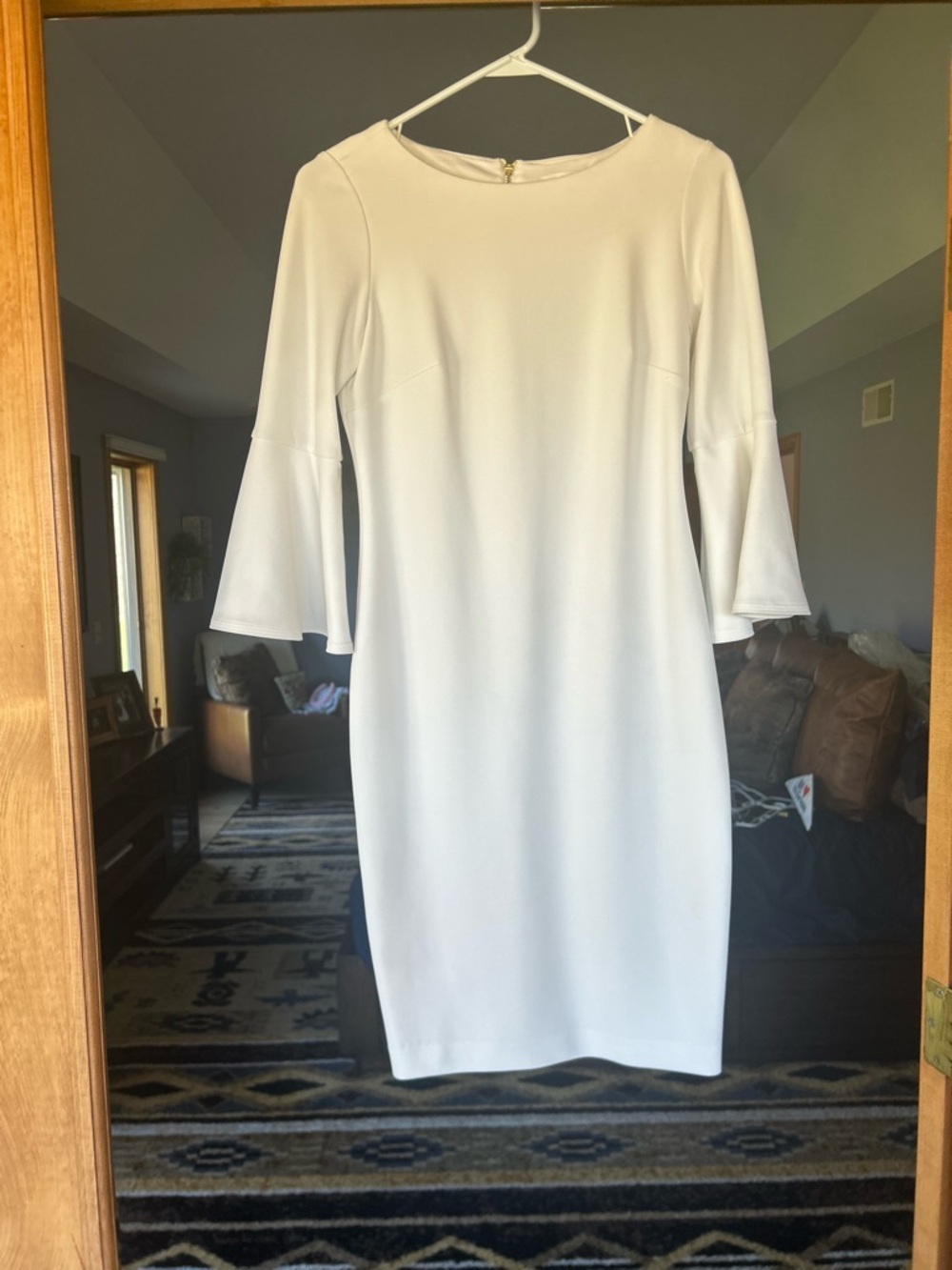 Calvin Klein white midi Sleeve Bell-Sleeve Sheath Dress